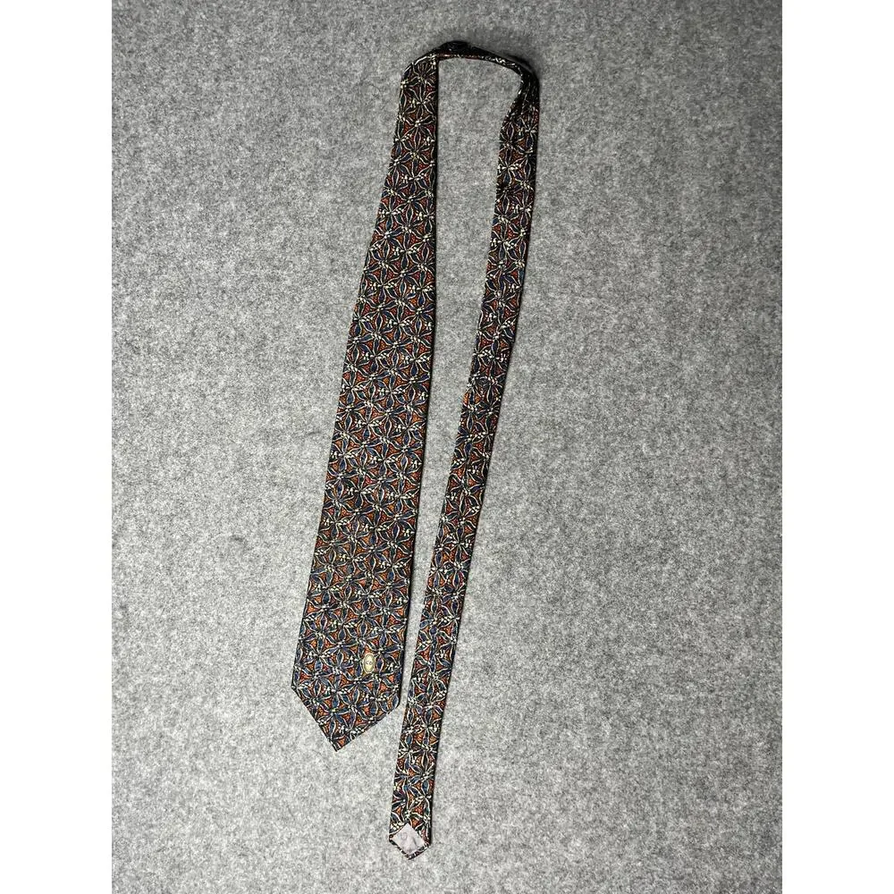 Christian Dior Monsieur Geometric Silk Necktie Blue Burgundy Italy